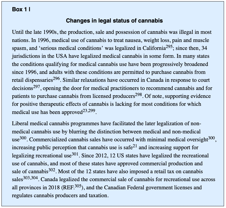 Box 1. Changes in legal status of cannabis.
