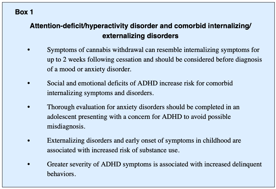 Box 1. Attention-deficit/hyperactivity disorder and comorbid internalizing/externalizing disorders.