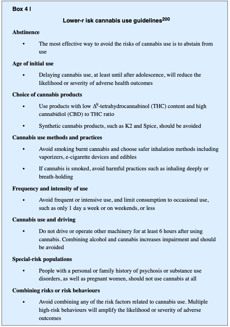 Box 4. Lower-risk cannabis use guidelines.