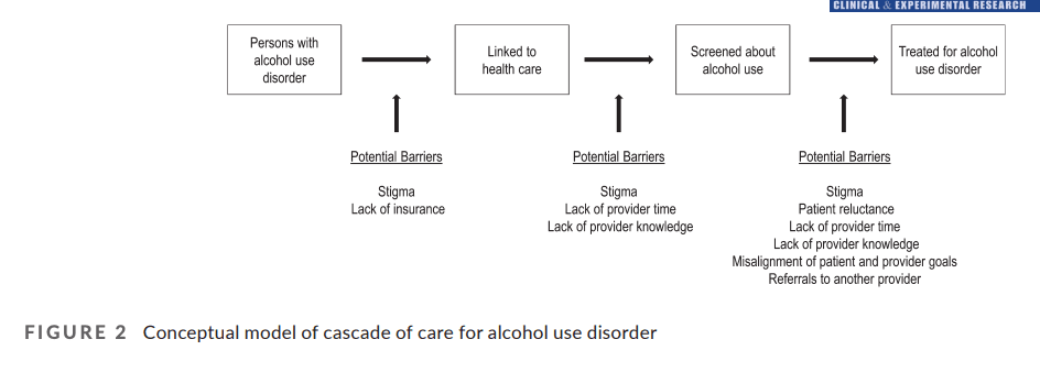 Figure 2. Conceptual model of cascade of care for alcohol use disorder